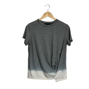 All Saints Medium Ashley Ombre Striped Asymmetrical Knot Tee Relaxed Preppy